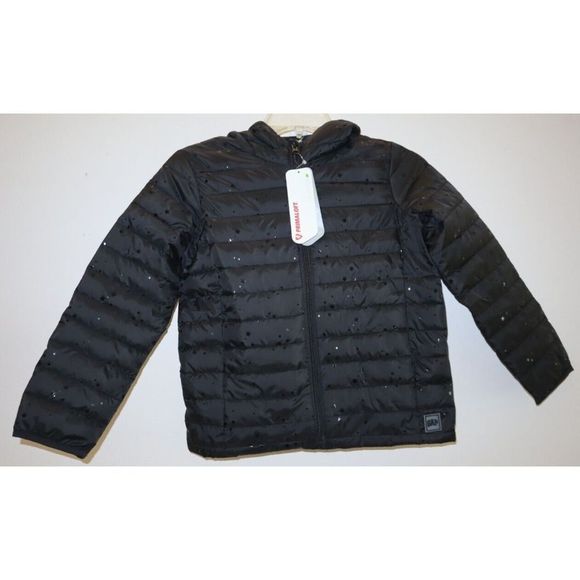 Gap Kids Girl's Sz S (6-7) Black Allover Star Print Hooded Puffer Jacket $80 - Picture 1 of 12
